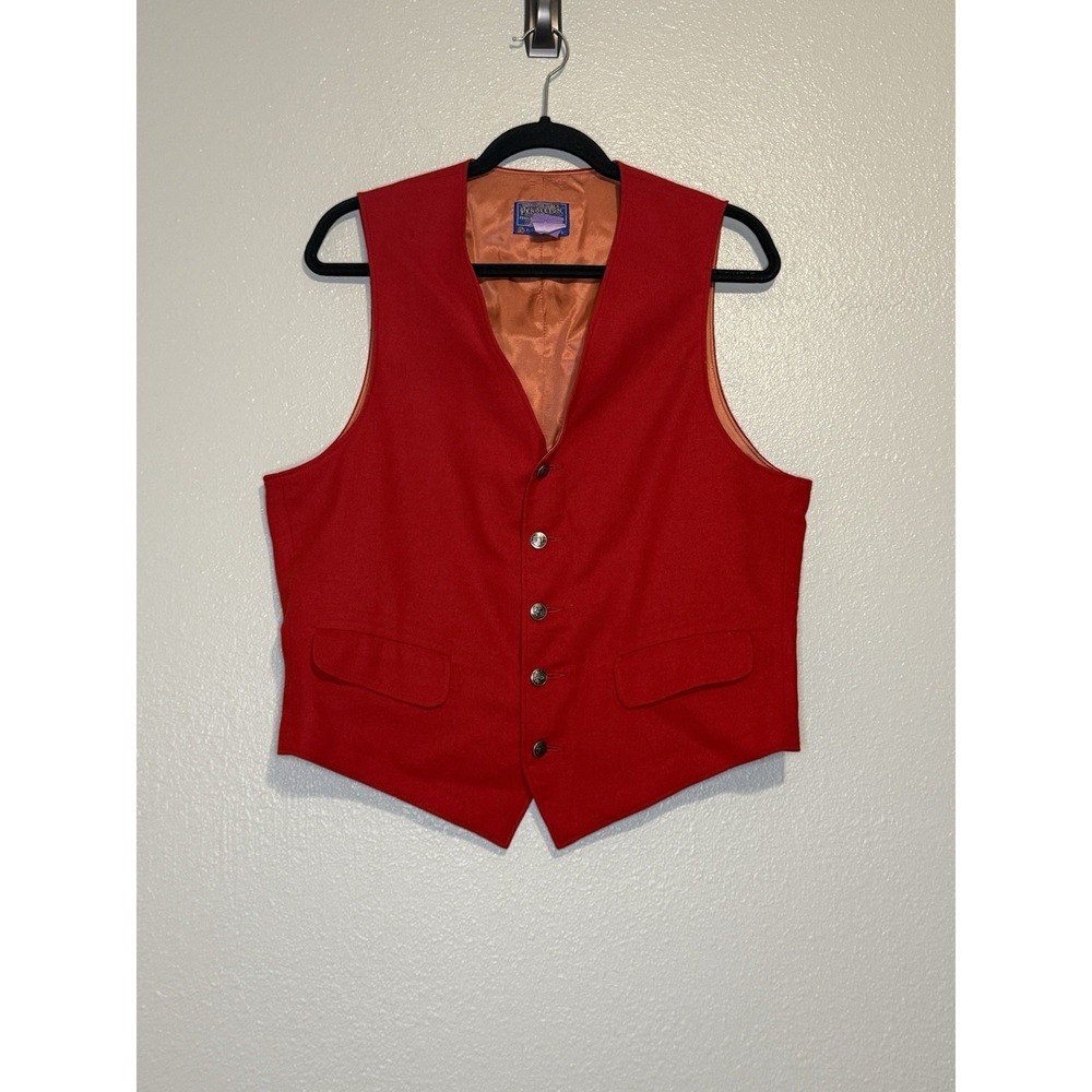 Vintage Pendleton Mens 40‎ Red Wool Vest Gold Crest Button Front Made in USA